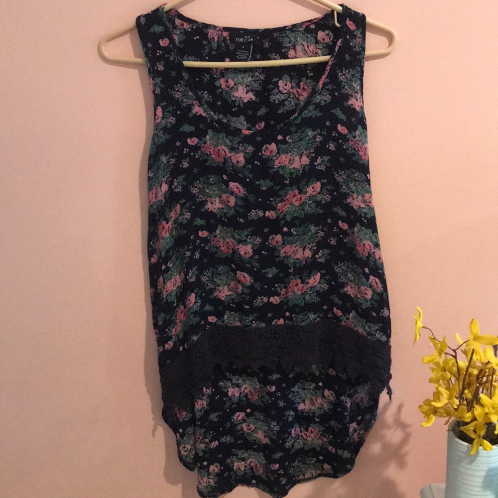 Floral Low-High Tank Top